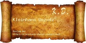 Kleinhans Dezső névjegykártya